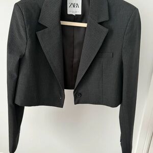 Zara Women's Dark Gray Pinstripe Blazer